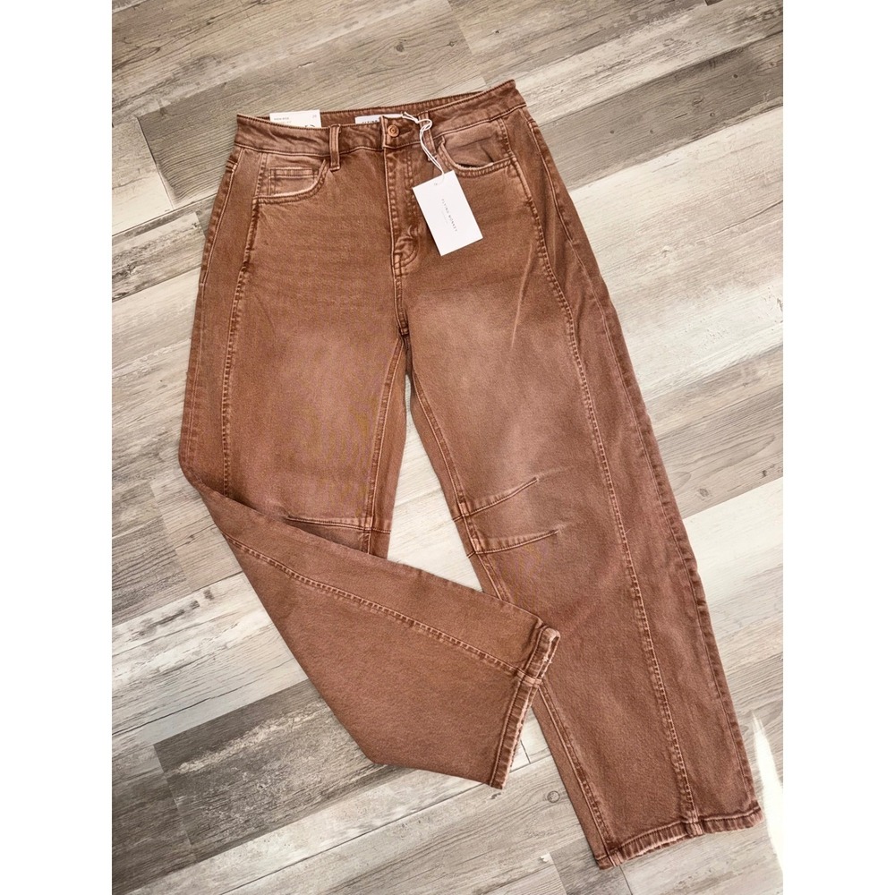 Flying Monkey Barrel Fit Jeans Women 28 Brown High Rise Seamed F5974 NEW